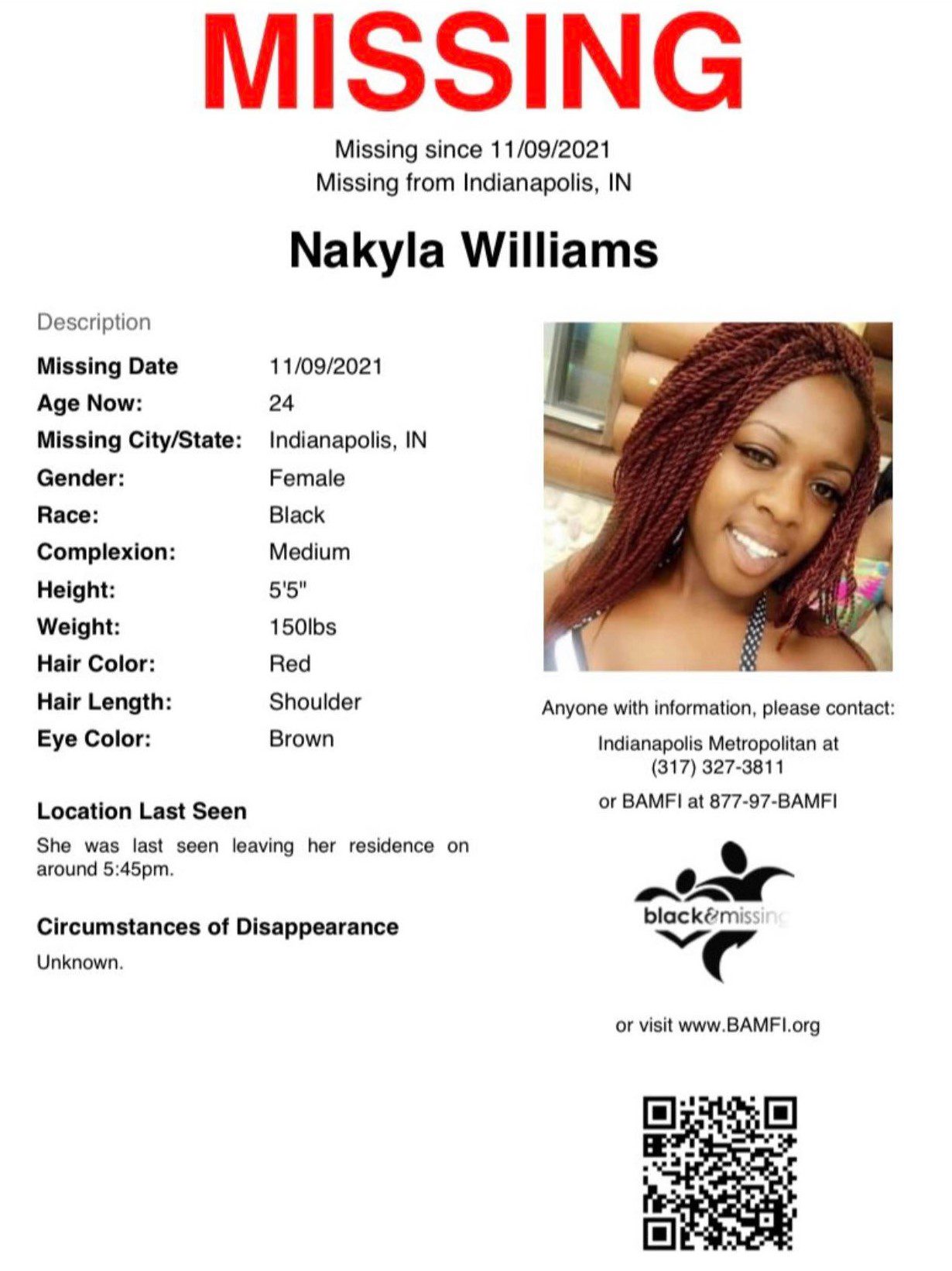 Nakyla Williams: Missing Indianapolis Woman Last Seen November 8