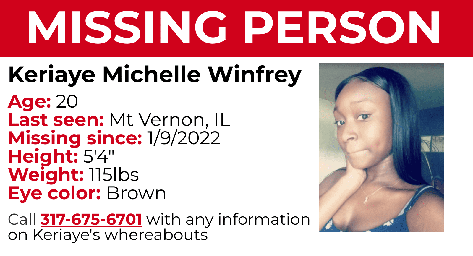 Keriaye Winfrey still missing, Mt. Vernon family seeks answers
