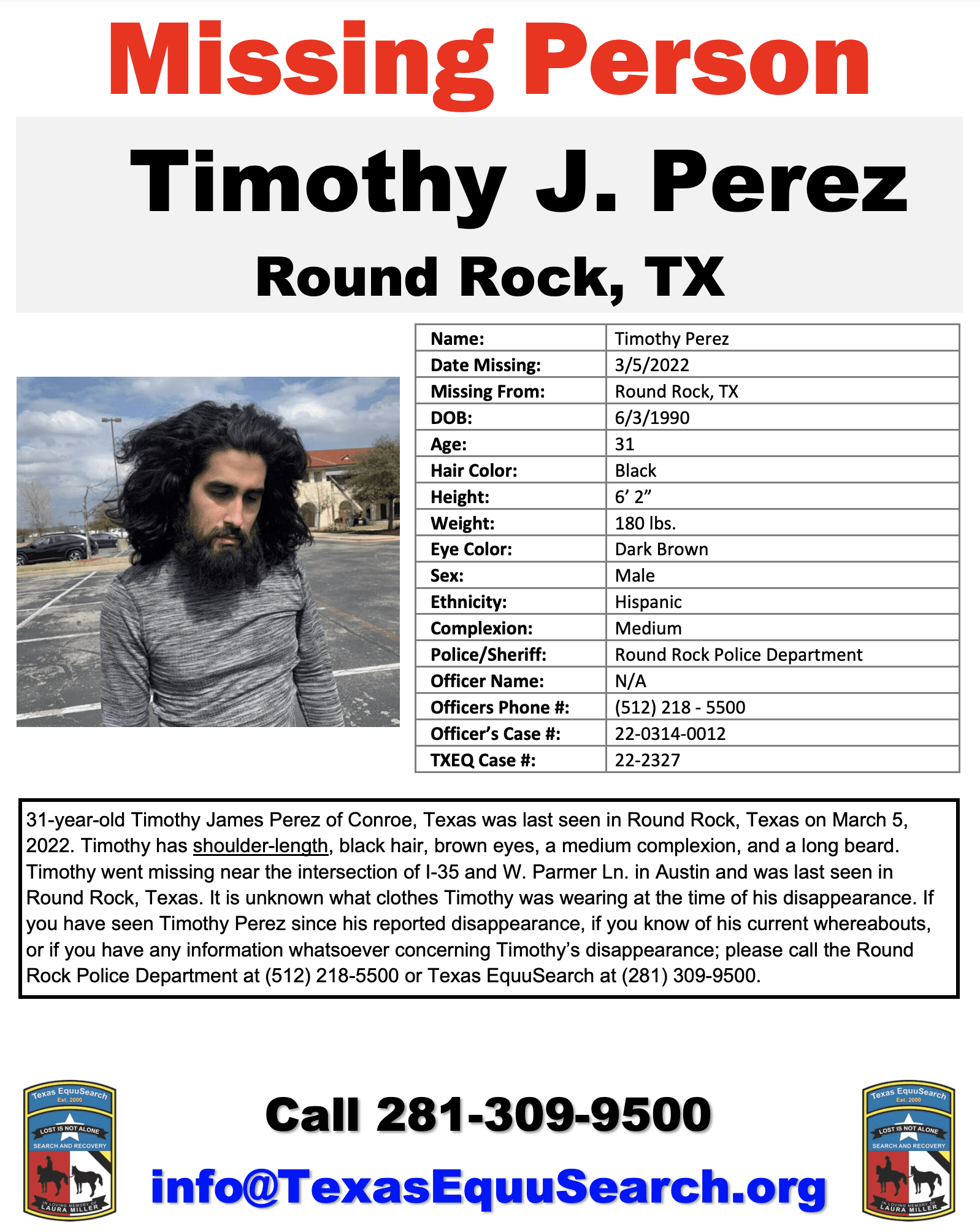 Have you seen Timothy Perez? Texas man believed to be “missing voluntarily” by Round Rock police.